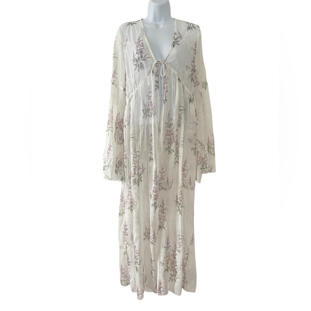 ACOA Sheer Floral Maxi Kimono Cover Up Small Cottagecore Fairycore Boho - Picture 2 of 11